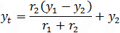 y_t=(r_2 (y_1-y_2 ))/(r_1+r_2 )+y_2