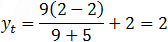 y_t=9(2-2)/(9+5)+2=2