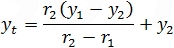 y_t=(r_2 (y_1-y_2 ))/(r_2-r_1 )+y_2