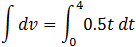 ∫▒dv=∫_0^4▒〖0.5t dt〗