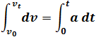 ∫_20^(v_x)▒〖dv_x 〗=∫_5^t▒〖a dt〗