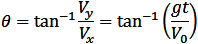 θ=tan^(-1)⁡V_y/V_x =tan^(-1)⁡(gt/V_0 )