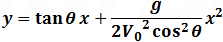 y=tan⁡θ x+g/(2V_0^2  cos⁡θ^2 ) x^2