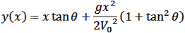 y(x)=x tan⁡θ+(gx^2)/(2V_0^2 ) (1+tan^2⁡θ )