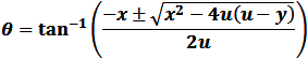 θ=tan^(-1)⁡((-x±√(x^2-4z(z-y) ))/2z)