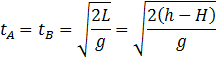 t_B=√(2(H-h)/g)