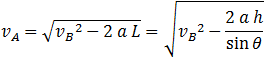-h=v_B  sin⁡θ  d/(v_B  cos⁡θ )+1/2 g d^2/(v_B^2  cos^2⁡θ )