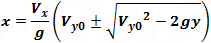 x=V_x/g (V_y0±√(V_y0^2-2gy))