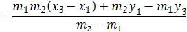 =(m_1 m_2 (x_3-x_1 )+m_2 y_1-m_1 y_3)/(m_2-m_1 )