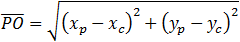 (PO) ̅=√((x_p-x_c )^2+(y_p-y_c )^2 )