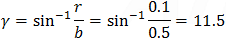 γ=sin^(-1)⁡〖r/b〗=sin^(-1)⁡〖0.08/0.466〗=9.9