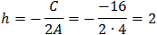 h=-C/2A=-(-16)/(2∙4)=2