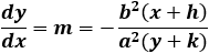 dy/dx=m=((h-x) b^2)/((y-k) a^2 )