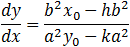 dy/dx=(b^2 x_0-hb^2)/(a^2 y_0-ka^2 )