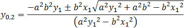 y_0,2=(-a^2 b^2 y_1±bx_1 √(a^2 b^2+a^2 〖y_1〗^2-〖x_1〗^2 ))/(a^2 〖y_1〗^2-〖x_1〗^2 )