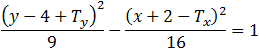 (y-4+T_y )^2/9-(x+2-T_x )^2/16=1