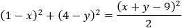 (1-x)^2+(4-y)^2=(x+y-9)^2/2