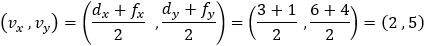 (v_x  ,v_y )=((d_x+f_x)/2   ,(d_y+f_y)/2)=((3+1)/2  ,(6+4)/2)=(2 ,5)