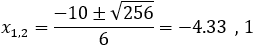 x_1,2=(-10±√256)/6=-4.33,1