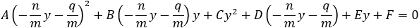 A(-n/m y-d/m)^2+B(-n/m y-d/m)y+Cy^2+D(-n/m y-d/m)+Ey+F=0