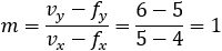 m=(v_y-f_y)/(v_x-f_x )=(6-5)/(5-4)=1