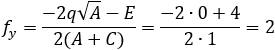 f_y=(-2q√A-E)/2(A+C) =(-2∙0+4)/(2∙1)=2
