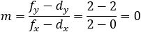 m=(f_y-d_y)/(f_x-d_x )=(2-2)/(2-0)=0