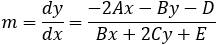 m=dy/dx=(-2Ax-By-D)/(Bx+2Cy+E)