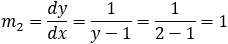 m_2=dy/dx=1/(y-1)=1/(2-1)=1