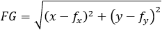 FP=√((x-f_x )^2+(y-f_y )^2 )