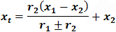 x_t=(r_2 (x_1-x_2 ))/(r_1±r_2 )+x_2