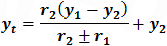 y_t=(r_2 (y_1-y_2 ))/(r_1±r_2 )+y_2