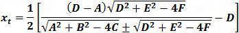 x_t=((D-A) √(D^2+E^2-4F)-D)/2(√(A^2+B^2-4C)±√(D^2+E^2-4F))