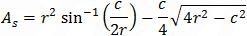 A_s=r^2  sin^(-1)⁡(c/2r)-c/4 √(4r^2-c^2 )