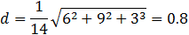 d=1/(7√(289+289+9))=3.46