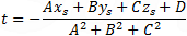 Value of t circle center